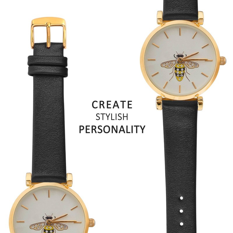 WOCCI 14mm Watch Strap with Gold Buckle, Elegant Genuine Leather