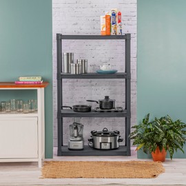 Sterilite 4 Shelf Unit, Heavy-Duty Shelving Storage and Utility Rack - Standing Plastic Organizer Shelves for Kitchen, Bathroom, and Garage