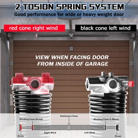 Pair of 2" Garage Door Torsion Springs Set with Non-Slip Winding Bars, High Quality Electrophoresis Oil-Free Black Coated for Replacement & Installation, MIN 16000 Cycles(0.250X2"X28")