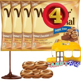 (PACK of 4) Original Sugar Free Chocolate Hard Candy Bundle - Comes with One Bus Resealable ZipBag (Chocolate)