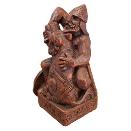 Dryad Design Seated Norse God Tyr Statue Wood Finish Brown