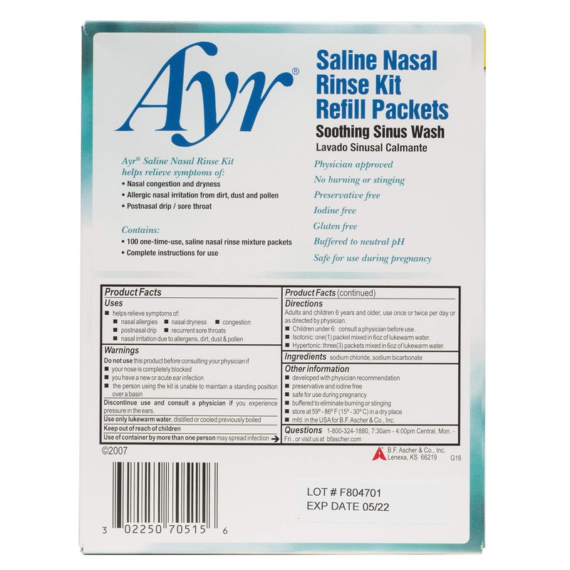 Ayr Saline Nasal Rinse Kit Refill Packets, 100-Count Packets (Pack
