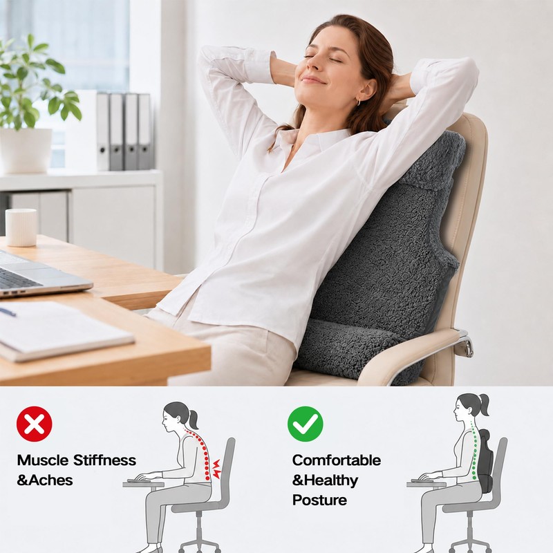 3-in-1 Lumbar Support Pillow with Headrest for Recliner, Memory Foam