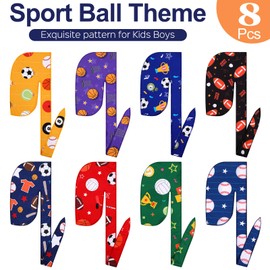 Leumoi 8 Pcs Kids Silky Durags for Boys, Sports Ball Theme Long Tail Satin Headwrap Durag for Baby Toddler Child(Sports)