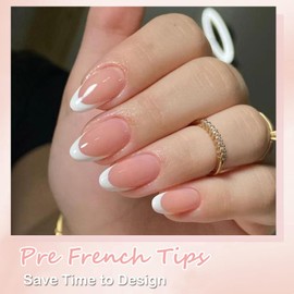 Almond French False Nails Short, 240Pcs Oval Press On Nails - Fake Nails White Tip French Fake Nail Kit - 12 Sizes Full Cover Stick on Nail with Glue for Nail Art Manicure Decorations