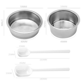2 Filters for Coffee Machines, 2 Measuring Spoons for Beans, Spare Parts for Coffee Machines, Filters for Coffee Machines with Handle, Accessories for Coffee Machines Made of Stainless Steel