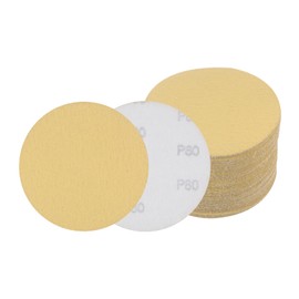 Kozelo 50pcs No Hole Sanding Discs- [ 5 Inch 80 Grit ] Round Hook and Loop Grip Sanding Pads Sheet Sandpaper for Automotive Woodworking Metal Polishing Use| Gold, Aluminum Oxide