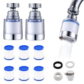 LOMUG Tap Filter, 360° Water Filter Tap with 6 Pieces PP Cotton Filter Element, 2 Pieces Tap Filter, for Home, Suitable for Tap Extension in Kitchen, Bathroom etc