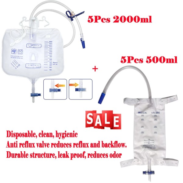 Unbranded Latex Free-Urinary Drainage~Bags Anti Reflux Leg Bag 5*500ml+5*2000