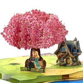 NORVAS Pop Up Anniversary Cards 3D Couple in Love Sitting Under Cherry Blossom Tree, Romantic Greeting Card for Wife, Husband, Her, Him, Wedding Card, Valentine’s Day, Happy Valentine’s Day, 6"x 8" Happy Mother’s Day Pop Up Card