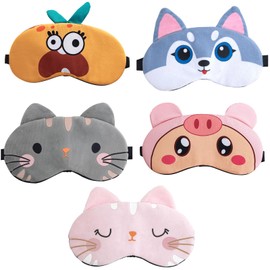 Kids Sleep Mask 5pcs Cute Plush Blackout Sleep Masks for Women Men Eye Masks for Sleeping with Adjustable Strap Blindfold for Night Travel Nap Sleeping