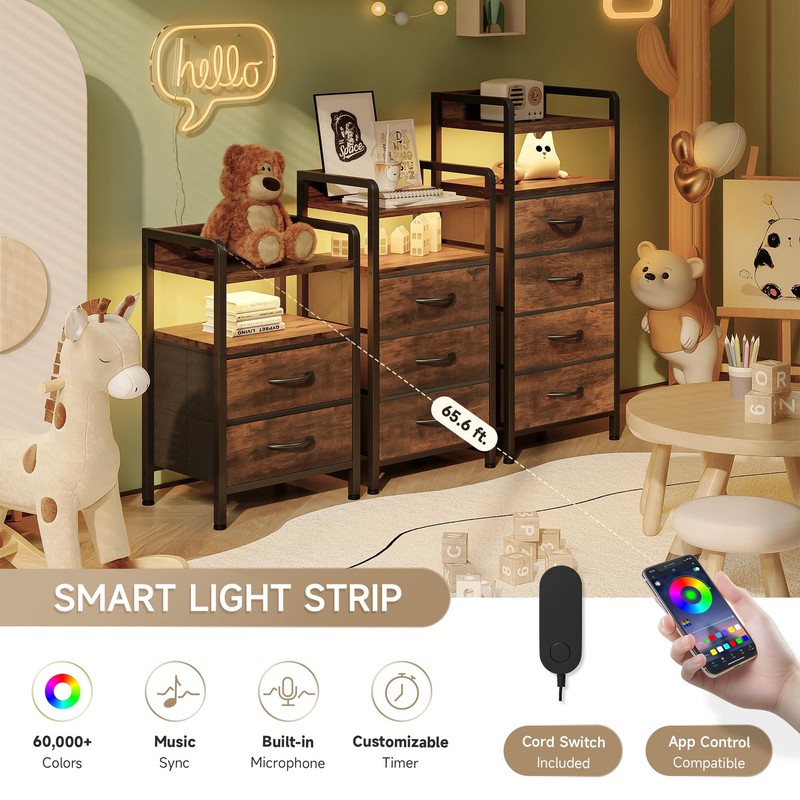 Lazzanto Night Stand Bedside Table Bedroom - Nightstand with Charging