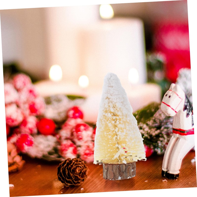 IWOWHERO Realistic Mini Christmas Tree 10cm Sprayed Pine Needles Wood