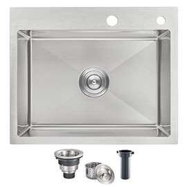 ROVOGO 22x18 inch Drop in Kitchen Sink Single Bowl, 304 Stainless Steel Sink Top Mount with Basket Strainer, Brushed
