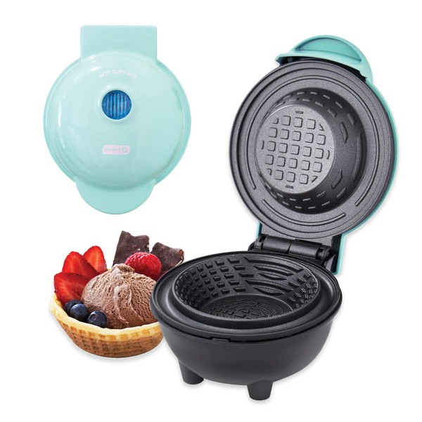 DASH Mini Waffle Bowl Maker for Breakfast, Burrito Bowls, Ice Cream and Other Sweet Desserts, Recipe Guide Included - Aqua