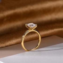 Blueeve 2ct Princess Engagement Rings for Women, D Color VVS1 Clarity Lab Created Diamond Rings 14K Yellow Gold Vermeil Solitaire Gold Moissanite Ring for Women Anniversary Wedding Rings Jewelry Gifts