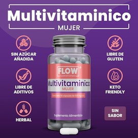 Vitaminas para Mujer - 90 Cápsulas de 500 mg - Suministro para 1 mes - Multivitamínico Mujer - Sin azúcar - Flow Supplements