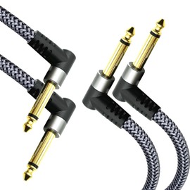 tunghey 2Pack Dual Right Angle 1/4 Inch Guitar Instrument Cable [Nylon Braided Shielded], 1/4 Inch TS Male to Male Plug Mono Audio Cord, Quarter Inch 6.35mm Unbalanced Interconnect Line (0.5m)