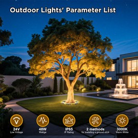 NexoBeam Landscape Lighting,48w DC24V Low Voltage Outdoor Lights,IP65 Aluminium Landscape Lights，3000K Warm White Spotlight for Tree,Garden Decor spot Lights Outdoor Christmas Lights with US Plug