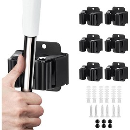 6PCS Broom and Mop Holder, Heavy Duty Garden Tool Organizer Rack Rake and Shovel Handle, Stainless Steel Mop Hanger. Screws for Wall Mounted. Matte Black - Color: Silver, Size: 3