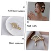 Vaguelly 4pcs Elegant Pearl Fan Hairpins Stylish Hair Clips for