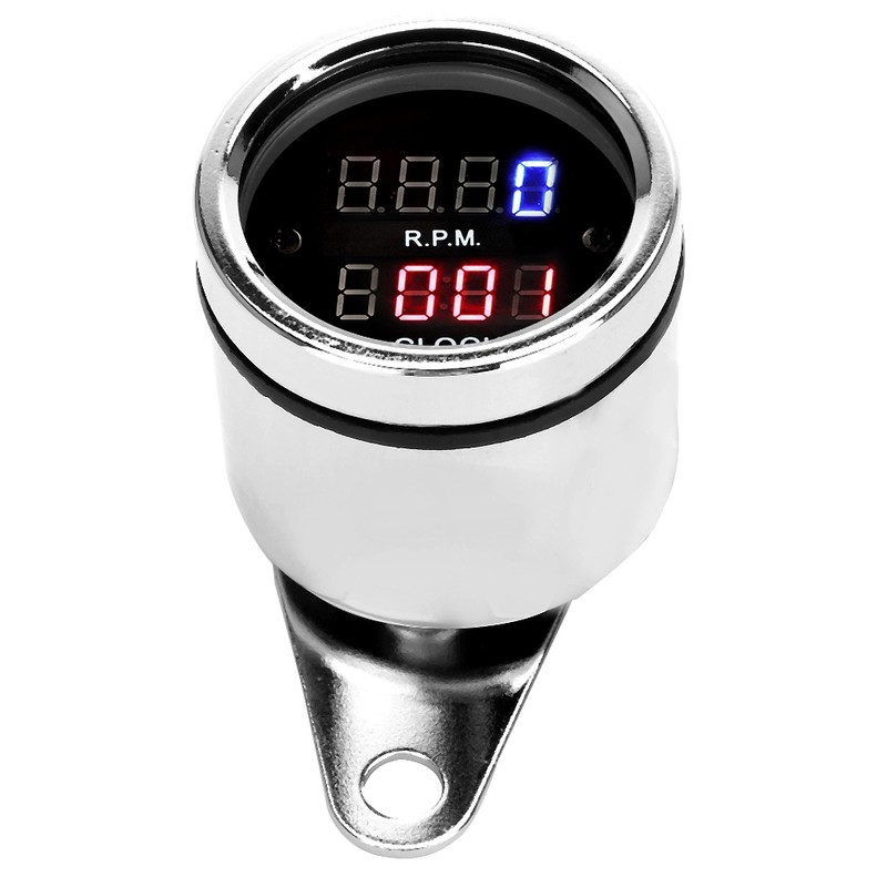 DC 12V Universal Motorcycle Tachometer Time Clock Gauge LED Digital