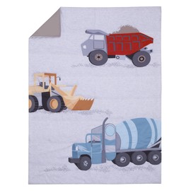 Everything Kids Trucks Gray, Red, Blue, and Yellow Building The Future 4 Piece Toddler Bed Set - Comforter, Fitted Bottom Sheet, Flat Top Sheet, and Reversible Pillowcase