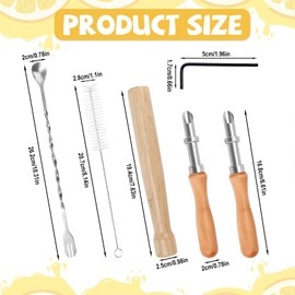 5pcs Straw Puncher Kit, Stainless Steel Straw Hole Punchers for Plastic Lids with Wooden Muddler, Stirring Spoon, Cleaning Brush Lemonade Tool Set for Drink Stands Bars & Home