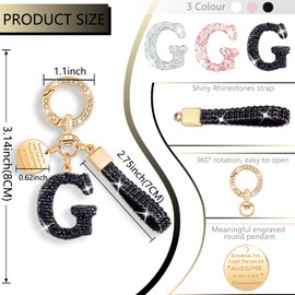 XGALBLA Initial letter Keychains for Women White Pink Black Bling Sparkly Cute Bag Charm Backpack Car Key Accessories Lanyard, Black-g