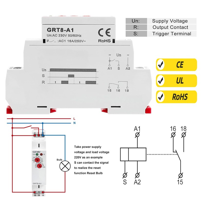 Delay ON Time Relay, IGEYAPA GRT8 A1 230V Time Delay