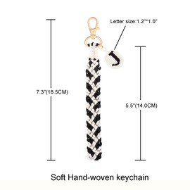 OKAICEN Soft Initial Letter Macrame Keychain Boho Handmade Wristlet Lanyard Bracelet Keyring For Women Man('J')