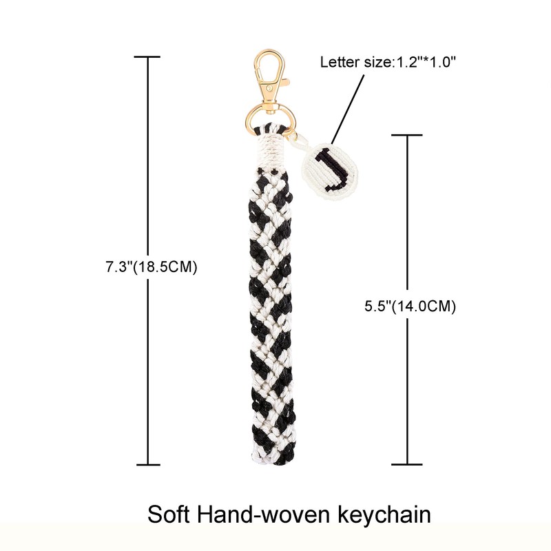 OKAICEN Soft Initial Letter Macrame Keychain Boho Handmade Wristlet Lanyard