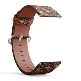 Compatible with Ticwatch GTH 2 / Pro 3 / Pro 2020 / Pro S/GTX, 22mm Replacement Leather Watch Band (Decorative Mandalas Vintage) Smartwatch Strap Bracelet