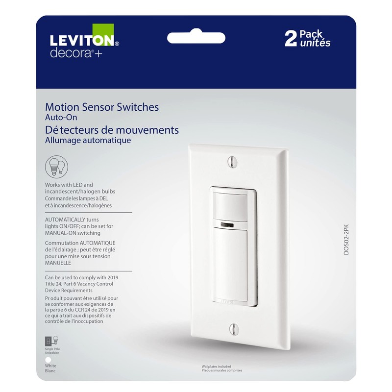 Leviton DOS02-2PK Decora Occupancy Motion Sensor Light Switch, Auto-On, 2A,