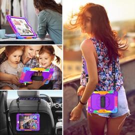 SEYMCY SEYMCY for iPad 9th/8th/7th Generation Case Kids 10.2 inch, Shockproof Sturdy with Rotating Hand Strap & Stand, Screen Protector, Shoulder Strap, Pen Holder for iPad Cover 2021~2019, Purple
