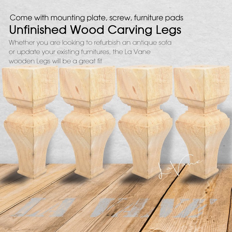 La Vane 8 inch / 20cm Wooden Furniture Legs, Set