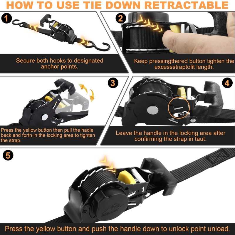 DAJAVE 2 Pack 1 Inch Retractable Ratchet Straps Heavy Duty