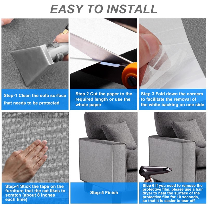 Cat Furniture Scratch Protector, Couch Guards for Cats, 12-Piece Set