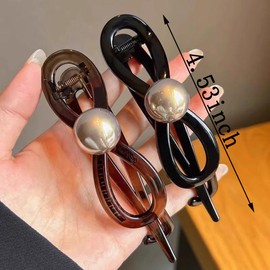 Elegant Perle Schleife Gedreht Haarklammer 11CM Schwarz Kaffee Schleifenknoten Drehung Haarspangen Damen Twisted Bogen Haarklammern Hair clips Flach Twist Bow Haarspange Hair Clip Hair Accessories