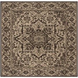 SAFAVIEH Linden Collection 8' Square Cream/Brown LND139U Oriental Medallion Indoor/ Outdoor Non-Shedding Easy Cleaning Patio Backyard Porch Deck Mudroom Area Rug