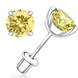 Moissanite Screw Back Earrings Studs - 0.6CT-2CT Moissanite Earrings for Women 925 Sterling Silver Piercing Real Hypoallergenic Jewelry Ear Stud Gifts (Yellow Moissan, 1.6CT - (0.8ct * 2) - 6mm)