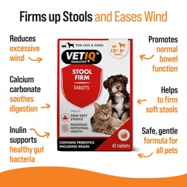 VETIQ Stool Firm Tablets For Cats & Dogs, Contains Kaolin, Pectin & Pumpkin to Help Improve Stool Firmness & Aids Intestinal Health, 45 Tablets (Pack of 1)