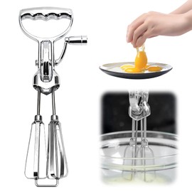 Snow Beater Rotating Foam Beater - 31 cm - Double Head Hand Mixer with Crank, Stainless Steel Hand Mixer, Manual Hand Mixer Without Power, Semi-Automatic Whisk for Cream and Egg White