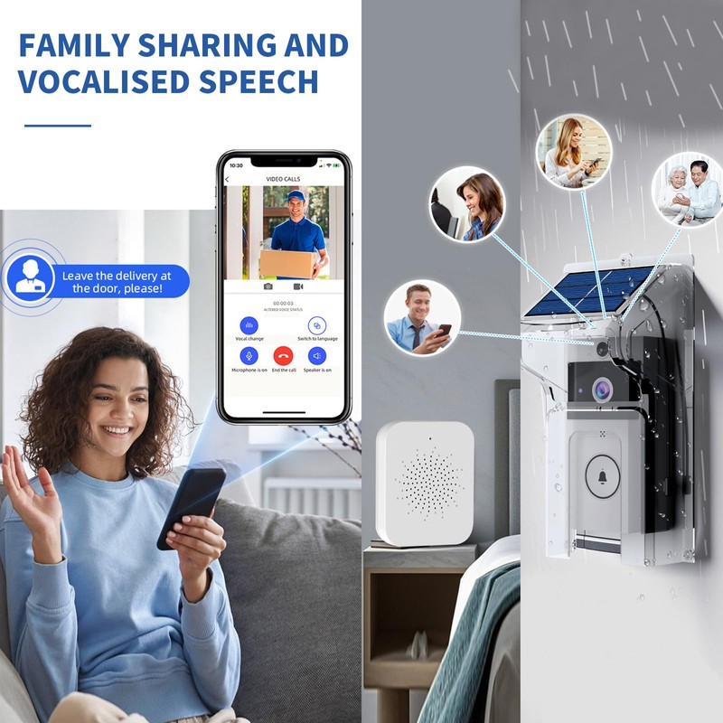 OBEST Wireless Intelligent High-Definition Video Doorbell, With Solar Rain Cover,