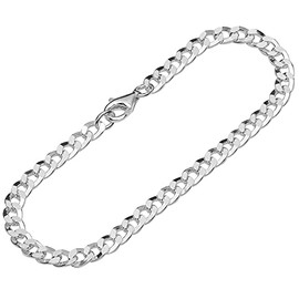 NKlaus 12412 Men's Bracelet 925 Silver Diamond-Coated 19 cm Curb Chain Flat Twisted, Sterling Silver