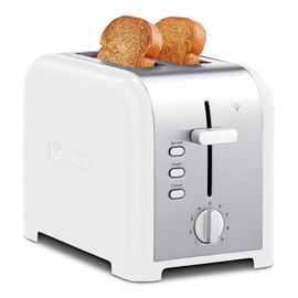 Kenmore toaster 2 slice - extra wide slot countertop kitchen appliance, defrost function, tostador de pan, 9 shade settings, easy clean crumb tray, bread bagel, stainless steel & White