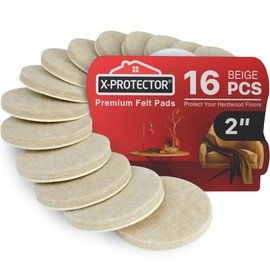 16 Heavy-Duty Felt Furniture Pads 2” 1/4” Thick X-Protector! Round Felt Pads for Furniture Feet - The Best Felt Floor Protectors for Furniture to Prevent Scratches. Protect Your Hard Floor! (Beige)