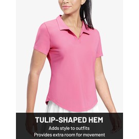 MIER Polo Shirts for Women V Neck Short Sleeve Golf Tennis Shirts Quick Dry Soft UPF 50+ Collared Active Tops, Pastel Pink, L