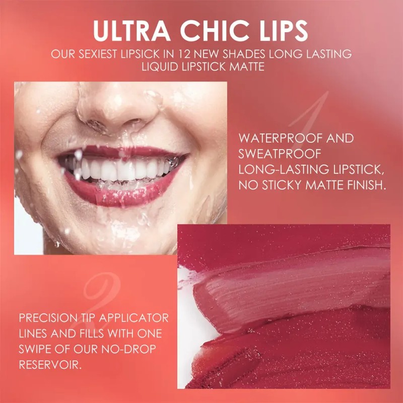 12 Matte Liquid Lipsticks Long-lasting Matte Lip Pencils