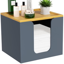 VITVITI Disposable Face Towel Holder Box, Acrylic Facial Towel Container for XL Clean Skin Club, Large Disposable Face Towels Storage with Bamboo Lid, for Bathroom, Vanity Makeup, Gray